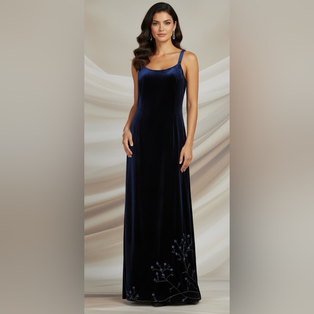 Vintage Velvet Long Maxi Prom Evening Dress 12P After Dark Beaded Wedding Guest